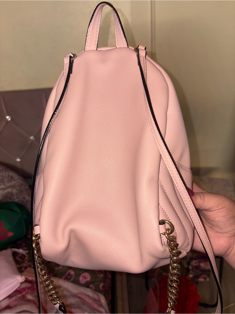 Victoria's Secret Pink Quilted Mini Backpack with Gold Chain - Picture 2 of 2